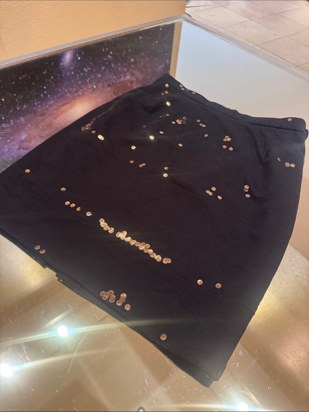 Moschino Vintage Gold Sequin Mesh Pencil Skirt